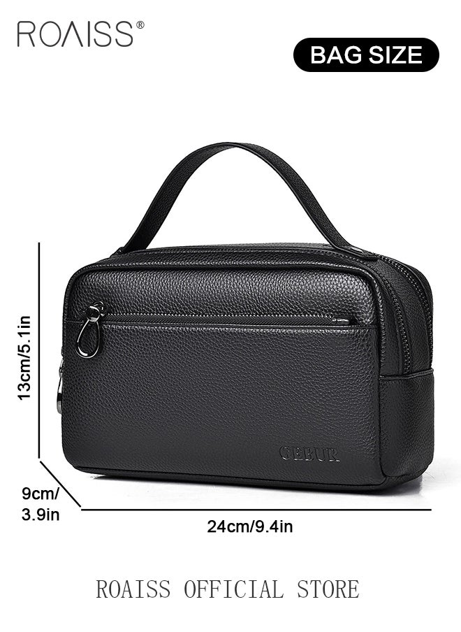 Large Capacity Business Clutch Bag for Men Soft Leather Retro Trendy Commute Handbag Men's Upgraded Version Mobile Phone Bag Storage Bags Ideal for Gift for Father's Day or Valentines
