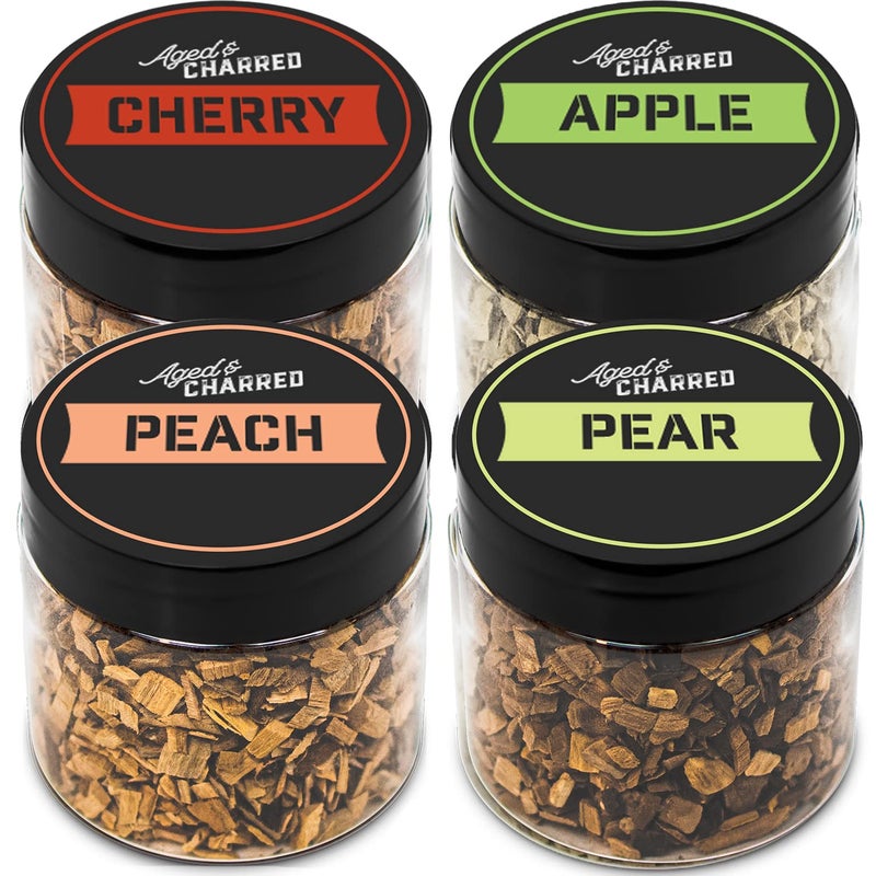Wood Chips for Cocktail Smoker Fruit 4Pack  Apple Cherry Peach Pear  Cocktail Smoker Chips  Smoker Woodchips for Smoking Gun and BBQ Great for Beef Pork Chicken Fish and Whiskey