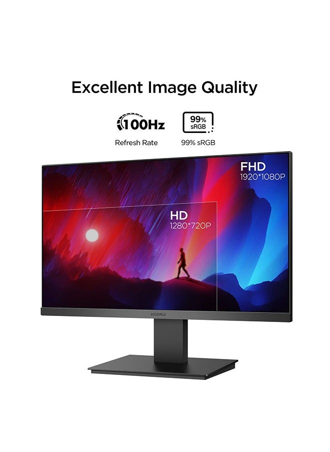 KOORUI 22 inch, Full HD (1920 x 1080) 100Hz Monitor, Ultra Thin Bezel Desktop Display, VESA, HDMI & VGA Port, Eye Care/Ergonomic Tilt, LED Monitor for PC, Black, 22N1  - Image 4