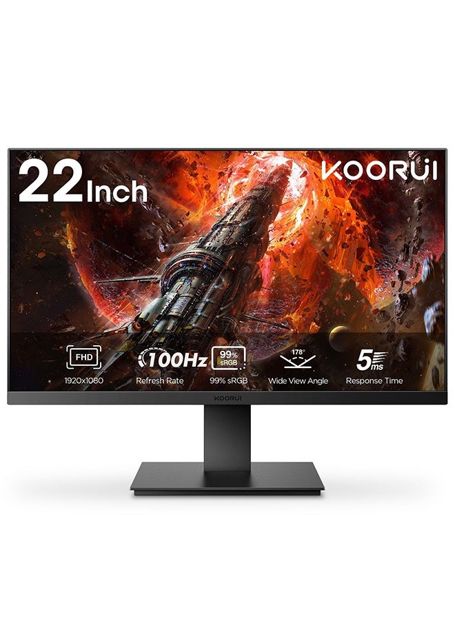 KOORUI 22 inch, Full HD (1920 x 1080) 100Hz Monitor, Ultra Thin Bezel Desktop Display, VESA, HDMI & VGA Port, Eye Care/Ergonomic Tilt, LED Monitor for PC, Black, 22N1  - Image 1