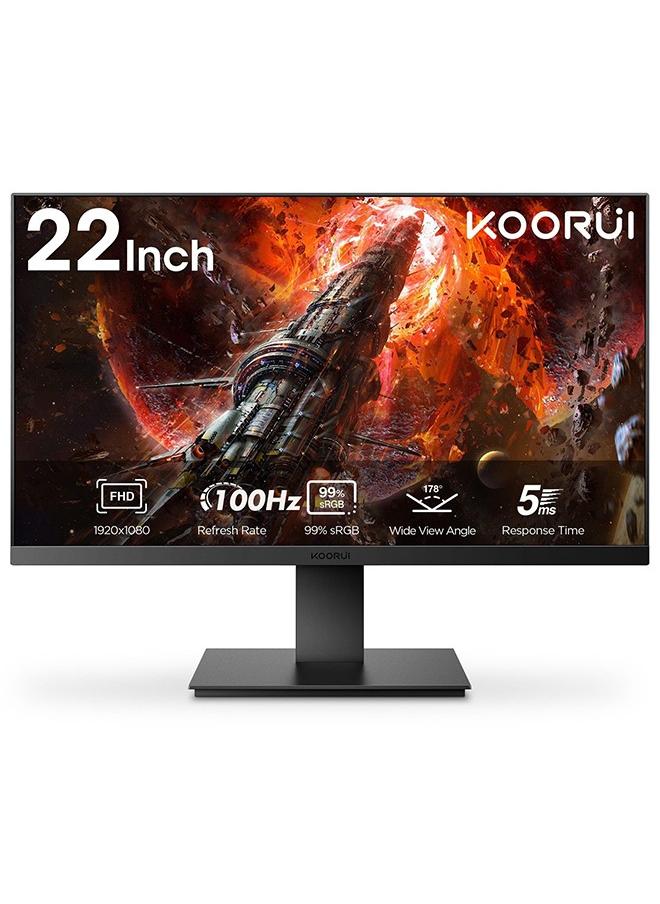 KOORUI 22 inch, Full HD (1920 x 1080) 100Hz Monitor, Ultra Thin Bezel Desktop Display, VESA, HDMI & VGA Port, Eye Care/Ergonomic Tilt, LED Monitor for PC, Black, 22N1