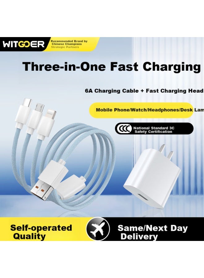 Witgoer 3-in-1 Fast Charger With One Drag Three Mobile Phone Charging Data Cable Car Multi-head Suitable For Iphone Huawei Apple Android Ipad Multi-function Three-head 1.2m Set - Image 1