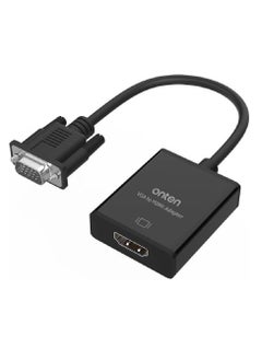 onten VGA to HDMI Adapter, Onten 1080P VGA to HDMI (Male to Female) for Computer, Desktop, Laptop, PC, Monitor, Projector, HDTV with Audio Cable and USB Cable (Black)  - Image 1
