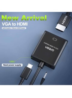 onten VGA to HDMI Adapter, Onten 1080P VGA to HDMI (Male to Female) for Computer, Desktop, Laptop, PC, Monitor, Projector, HDTV with Audio Cable and USB Cable (Black)  - Image 2