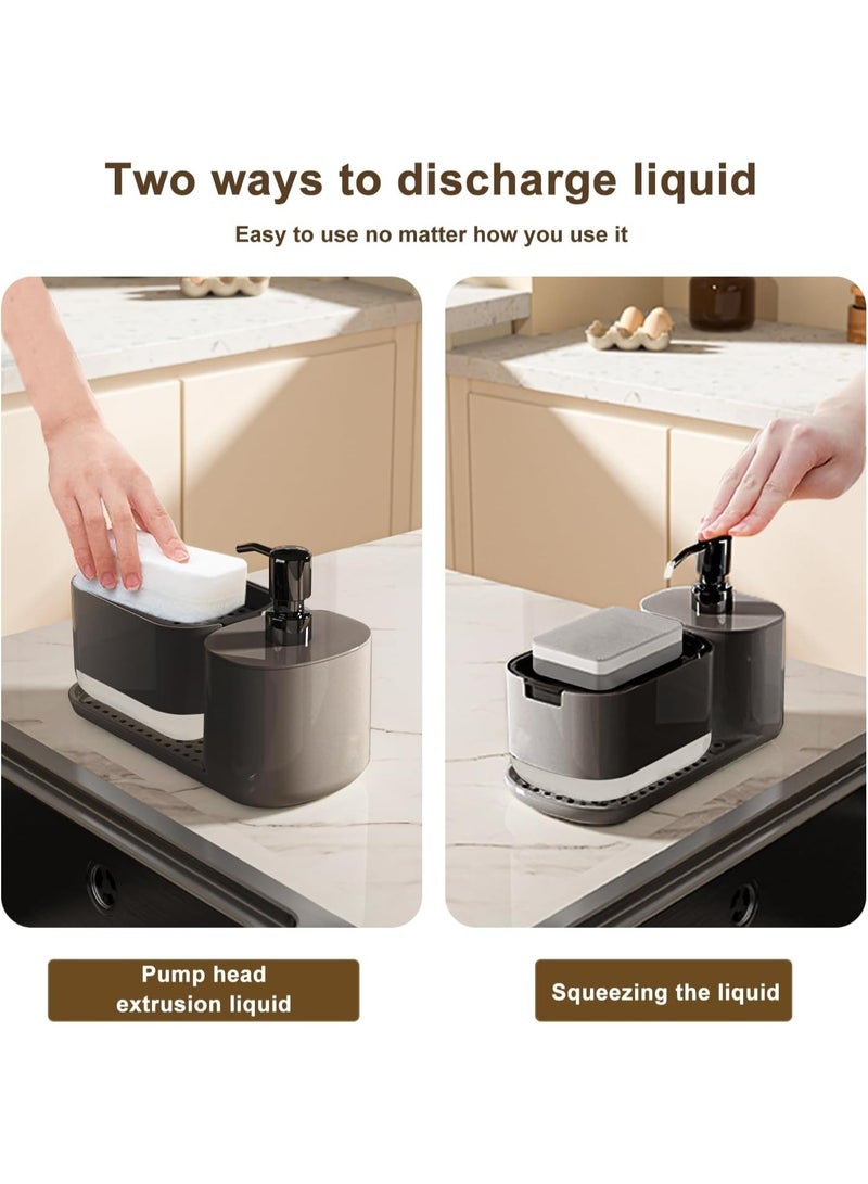 HASHONE مجموعة موزع صابون لليدين والأطباق لحوض المطبخ، موزع بمضخة مزدوجة مع حامل إسفنجة، رف مناشف، ومنظم لسطح العمل - Image 3