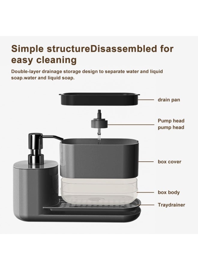 HASHONE مجموعة موزع صابون لليدين والأطباق لحوض المطبخ، موزع بمضخة مزدوجة مع حامل إسفنجة، رف مناشف، ومنظم لسطح العمل - Image 4