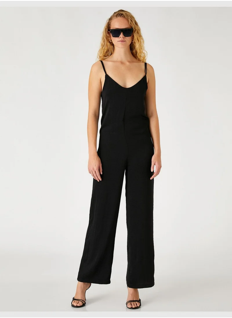 كوتن Wide Leg V Neck Strappy Jumpsuit