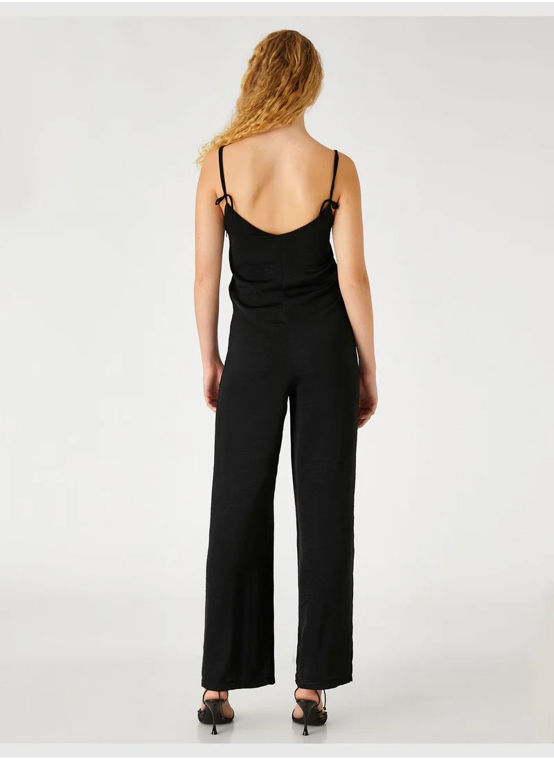 كوتن Wide Leg V Neck Strappy Jumpsuit