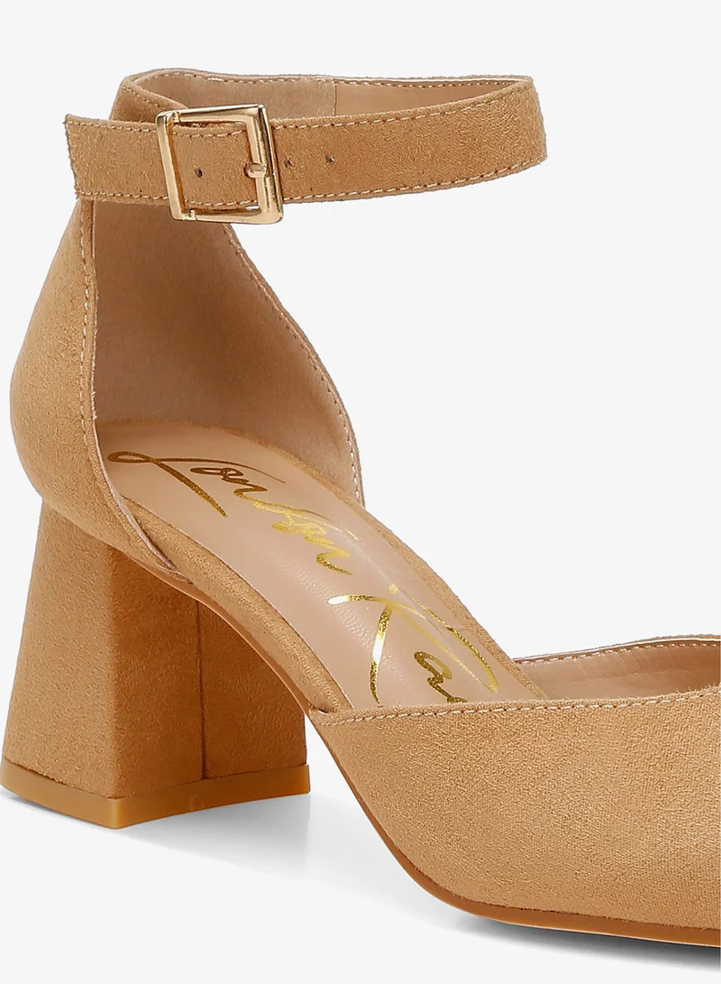 London Rag Beige Microfiber Block Heel Sandals in Beige for Women | Best Price UAE