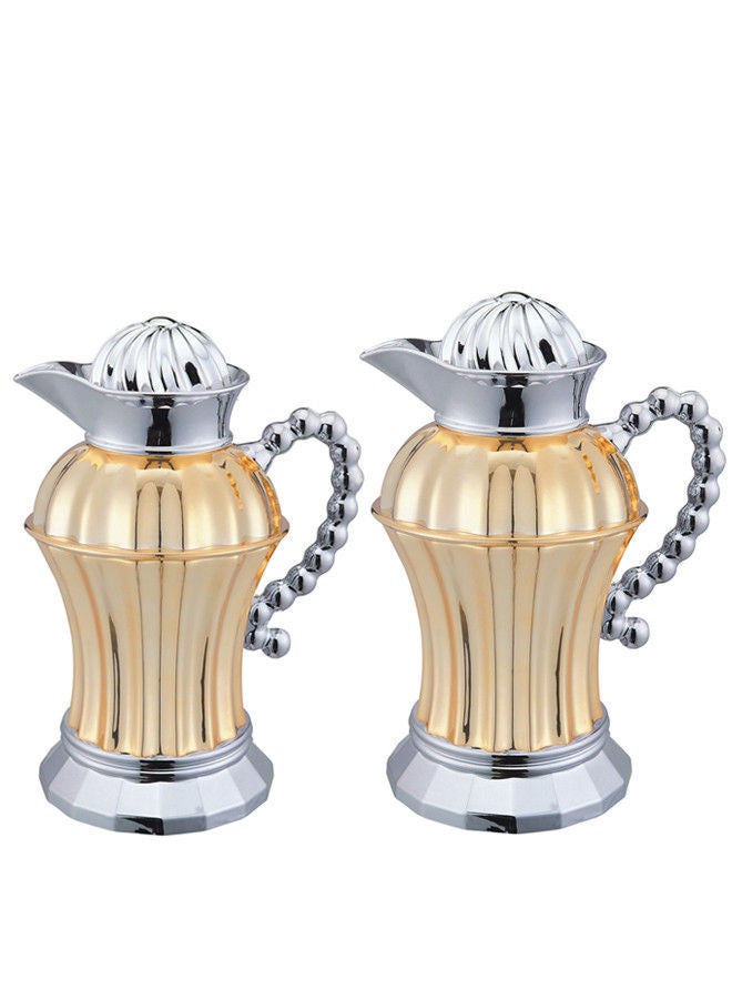 GAZELLA 2-Piece Plastic Coffee/Tea Flask Set 0.6 Liter + 0.8 Liter Gold/Silver - Image 1