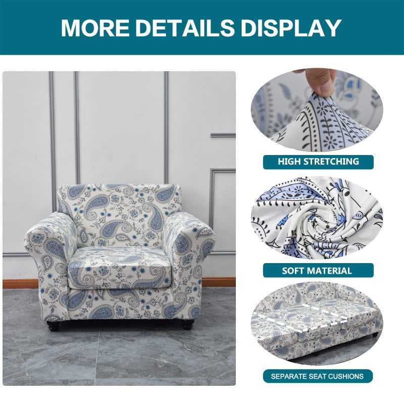KRFOONN 2 Piece Chair Covers Printed Sofa Covers Couch Covers Washable Armchair Sofa Couch Slipcover Furniture Protector with Elastic Bottom for Living Room (Armchair, 19), Small - Image 2