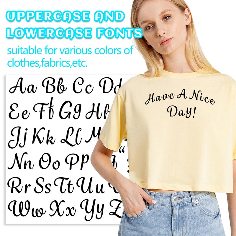 LUHIMO 5 Sheets 285 Pieces Iron On Letters for Clothing, 1 Inch Black Heat Transfer Vinyl Letters, Iron On Cursive Upper & Lowercase Alphabets Decals with A-Z for Backpackï¼ŒJerseysï¼ŒFabric T-Shirts DIY - Image 5