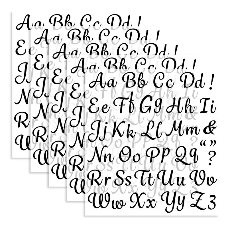 LUHIMO 5 Sheets 285 Pieces Iron On Letters for Clothing, 1 Inch Black Heat Transfer Vinyl Letters, Iron On Cursive Upper & Lowercase Alphabets Decals with A-Z for Backpackï¼ŒJerseysï¼ŒFabric T-Shirts DIY - Image 1