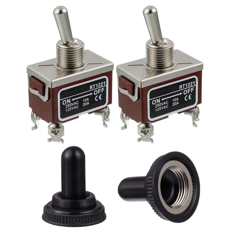 BOJACK RT1221 Toggle Switch 125V 20A 250V 15A DPST ON - Off 4 Terminal pin Rocker Switch with Metal Waterproof Cap (Pack of 2) - Image 1