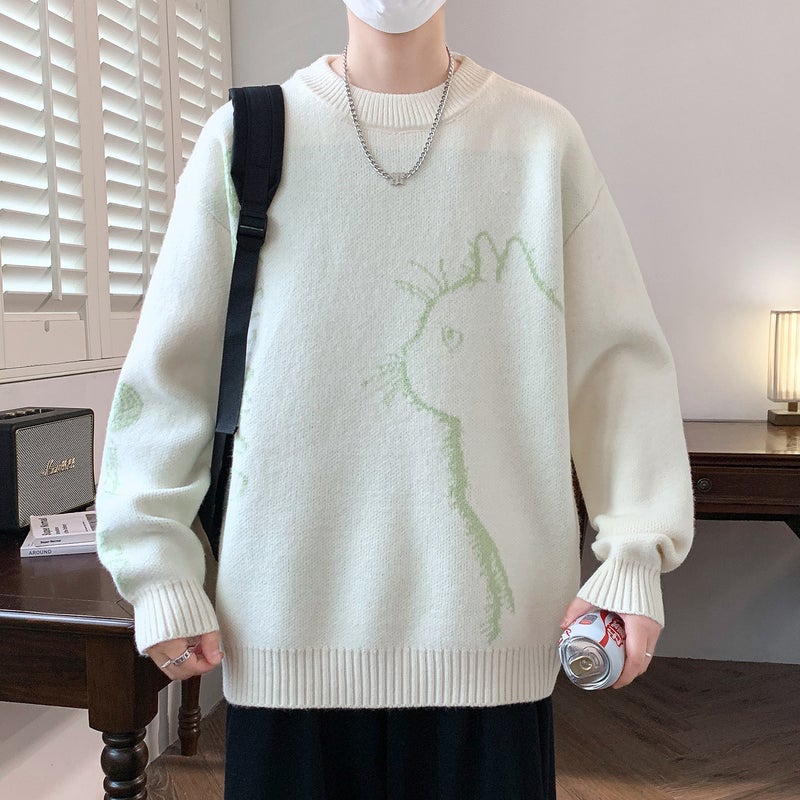 Cardigan Cream White Sweater Men's Autumn/winter New Knitted Couple Style Loose Youth Knitwear