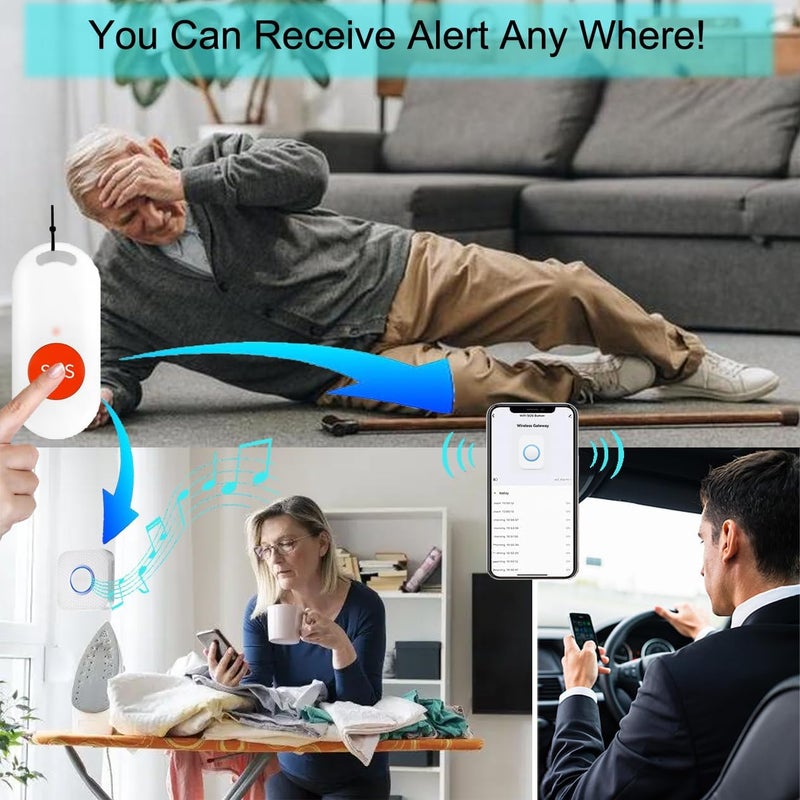 YisTech WiFi Caregiver Pager Wireless Call Button Nurse Alert System for Home/Elderly/Patient/Disabled with Phone App One Call Button One WiFi Receiver(only Supports 2.4GHz Wi-Fi) - Image 2