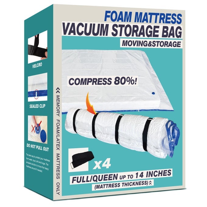 QUEEN SIZE MATTRESS VACUUM BAG FOR MEMORY FOAMLATEX MATTRESS UPTO 14 INCH MOVING SHIPPING AND STORAGE WATERPROOF AND AIRTIGHT WITH 4 ADJUSTABLE STRAPS