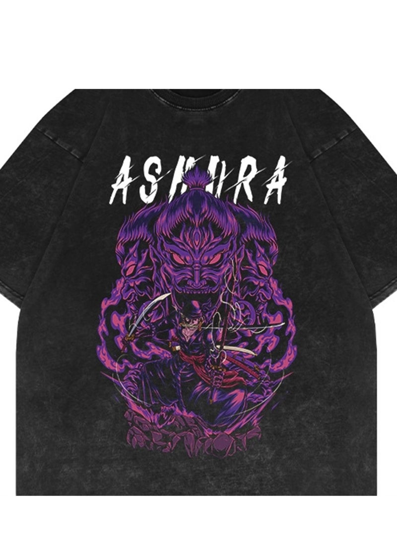 Generic - Washed distressed short-sleeved T-shirt retro anime One Piece short-sleeved fashion T-shirt - Image 1