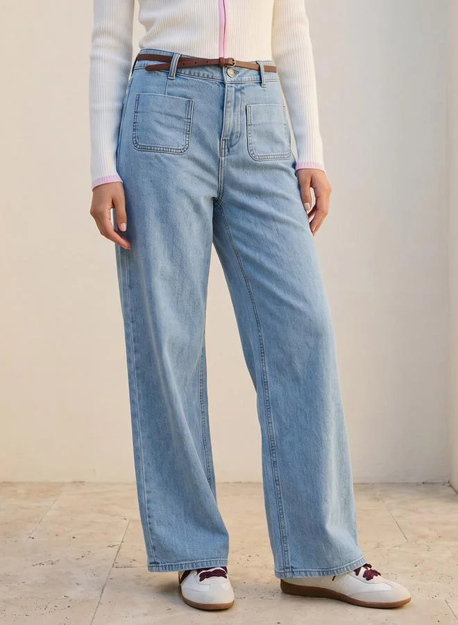 Lee Cooper Lee Cooper Wide Leg Belted Cotton Jeans