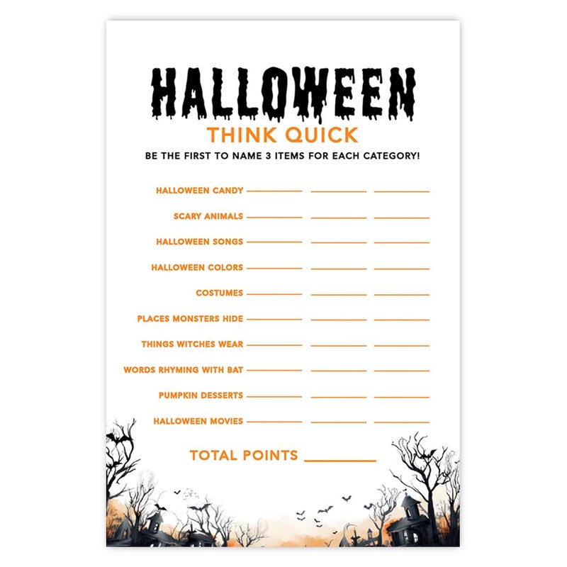 Andaz Press 4x6 Halloween Birthday Party Games Halloween Think Quick Game Cards Halloween Party Games Activity Spooky Haunted House Fun Halloween Games 24 Pack - Image 2