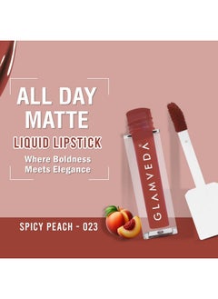 Glamveda X Rashami Desai Matte Mini Liquid Lipstick, Long Stay, Transfer & Smudge Proof, Non Drying, Brown Shade (Spicy Peach - 023) 1.2Ml  - Image 3