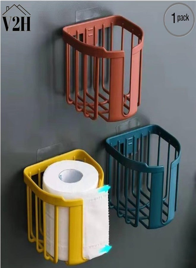 V2H Tissue/Toilet Paper Roll Holder for Bathroom Kitchen Tissue Roll Holder Tissue Paper Stand Self Adhesive No Drill Napkin Holder Bathroom Accessories/Organiser (Set of 1) - Image 2