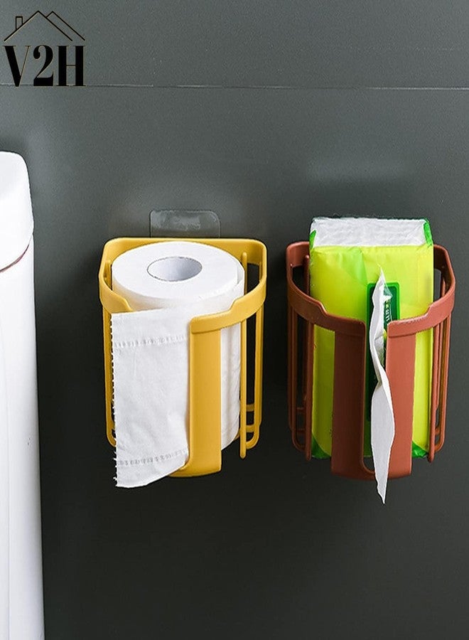 V2H Tissue/Toilet Paper Roll Holder for Bathroom Kitchen Tissue Roll Holder Tissue Paper Stand Self Adhesive No Drill Napkin Holder Bathroom Accessories/Organiser (Set of 1) - Image 3