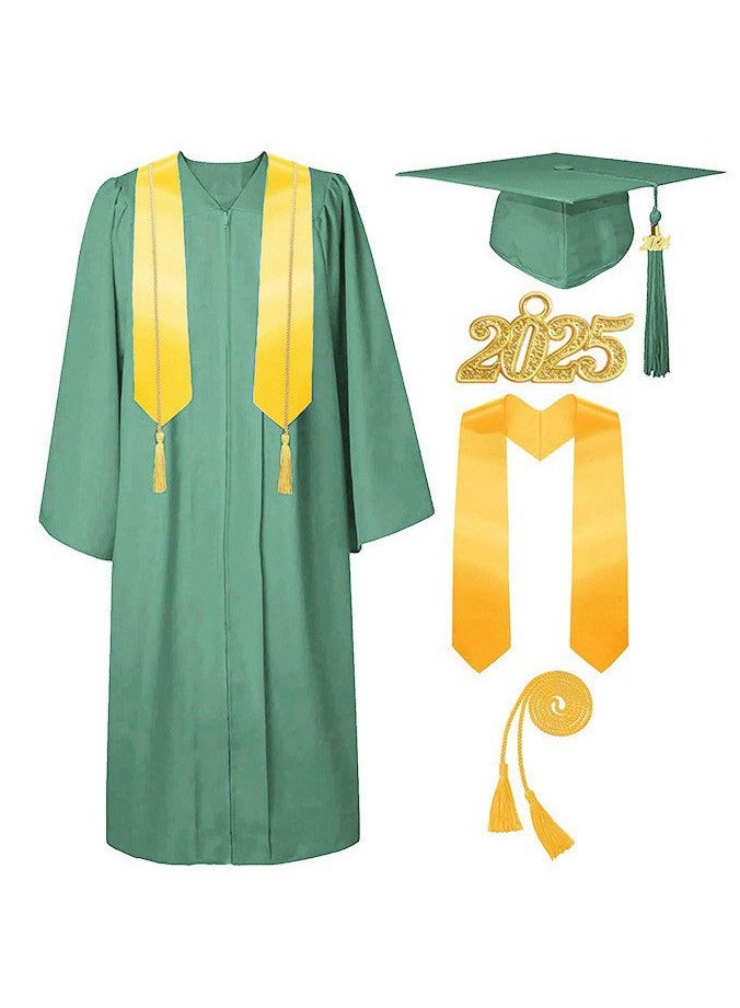 Loquat Middle High School College Graduation Gown Robe With Cap Green
