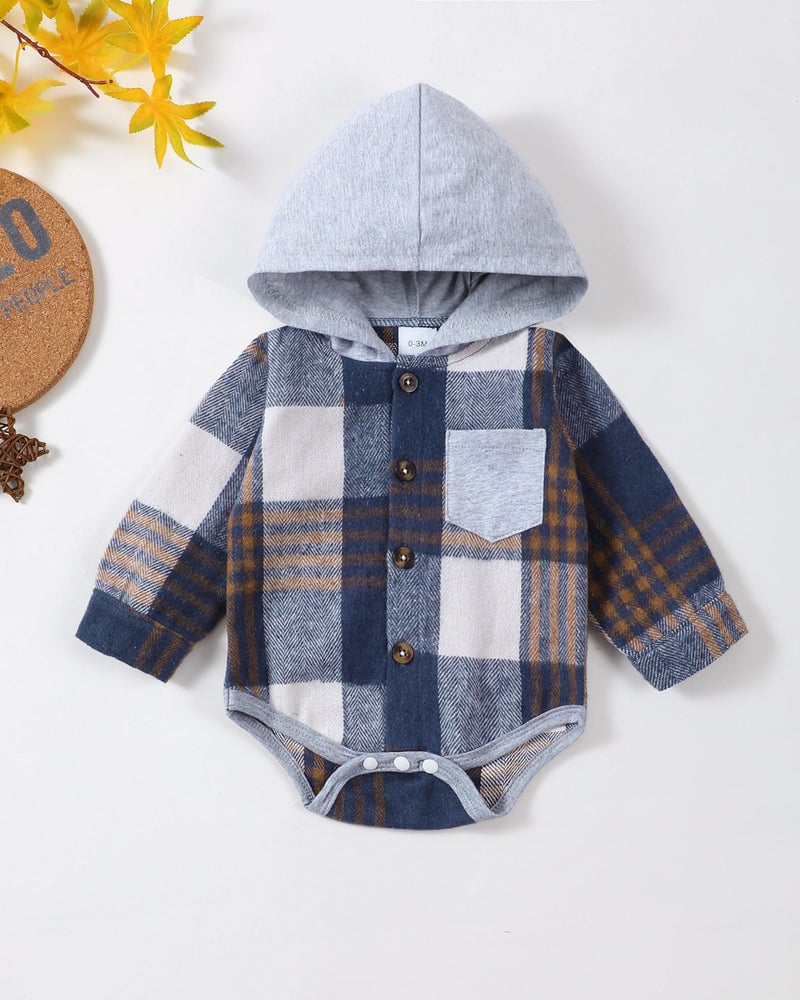Renotemy Newborn Infant Baby Boy Clothes Winter Baby Boy Fall Outfits Plaid Flannel Baby Hoodie Romper Preemie Baby Clothes for Boys 0-3 Months - Image 4