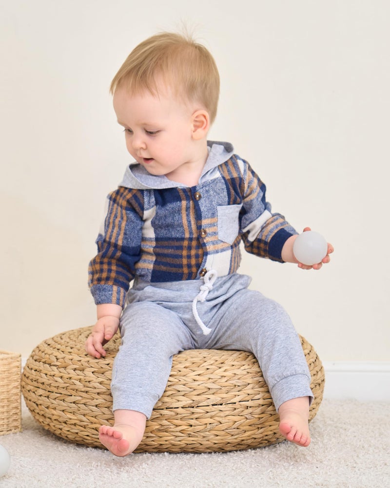 Renotemy Newborn Infant Baby Boy Clothes Winter Baby Boy Fall Outfits Plaid Flannel Baby Hoodie Romper Preemie Baby Clothes for Boys 0-3 Months - Image 3