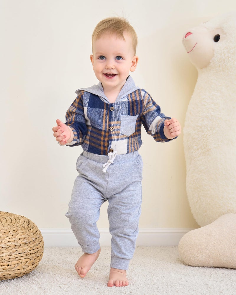 Renotemy Newborn Infant Baby Boy Clothes Winter Baby Boy Fall Outfits Plaid Flannel Baby Hoodie Romper Preemie Baby Clothes for Boys 0-3 Months - Image 2