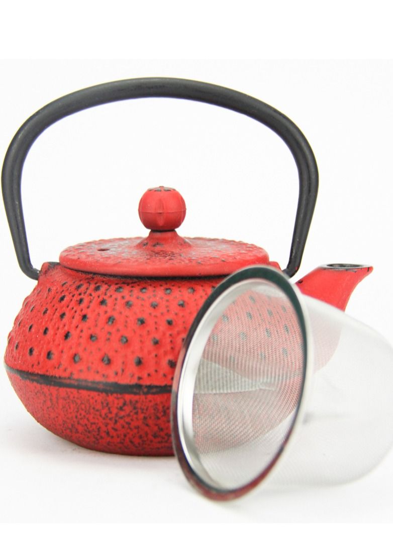 تيلاند إبريق شاي من الحديد الزهر الداخلي مطلي بالمينا مع مصفاة من الفولاذ المقاوم للصدأ لتخمير أوراق الشاي السائبة 0.3 لتر أحمر - Image 2