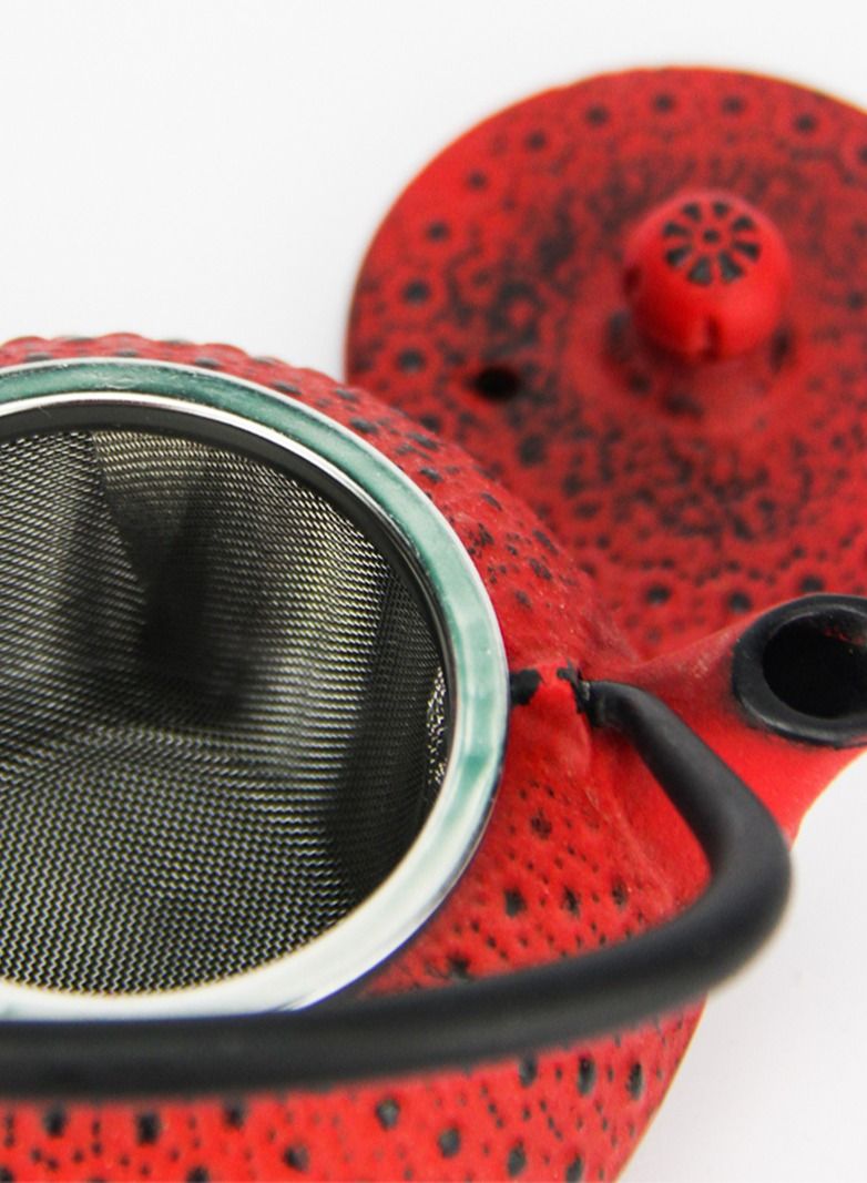 تيلاند إبريق شاي من الحديد الزهر الداخلي مطلي بالمينا مع مصفاة من الفولاذ المقاوم للصدأ لتخمير أوراق الشاي السائبة 0.3 لتر أحمر - Image 5