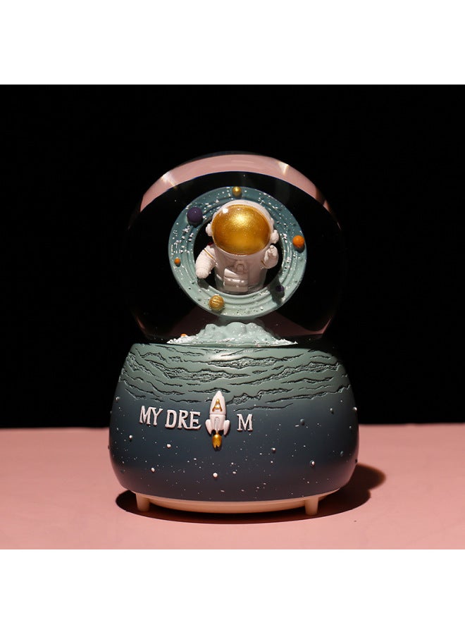 Spaceman Astronaut Crystal Ball Music Box Music Box Birthday Gift Girl Resin Home Decoration-Color:Blue-Size:Medium (Lights + Music + Manual Snow) - Image 1