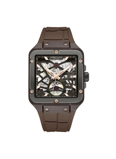 Kenneth Cole New York Gotham Men's 41.5mm Automatic Watch with Brown Dial & Silicone Strap