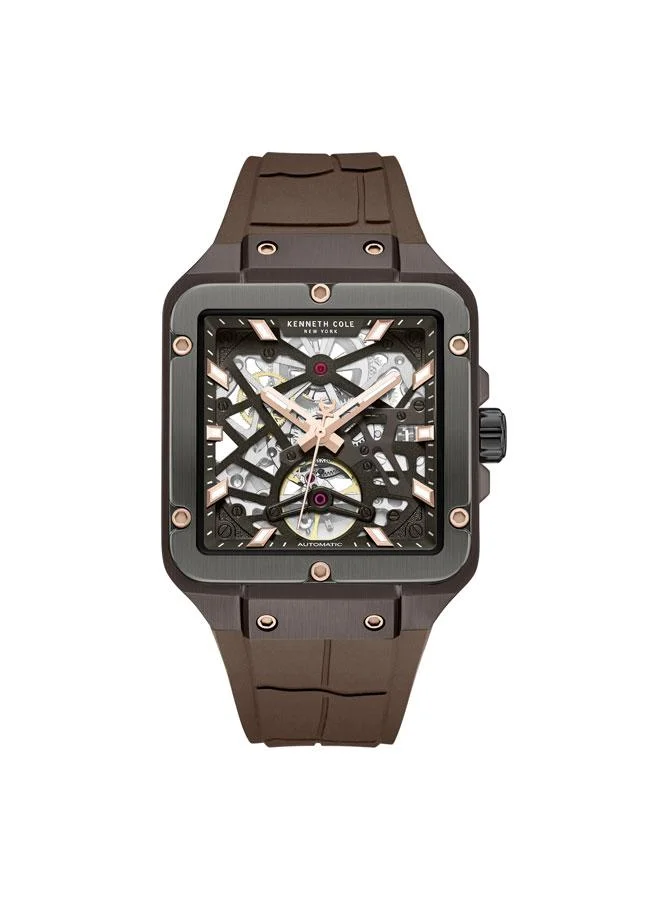 Kenneth Cole New York Gotham Men's 41.5mm Automatic Watch with Brown Dial & Silicone Strap