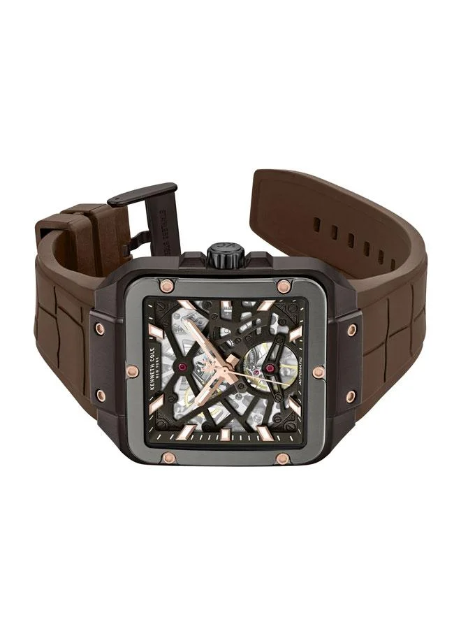 Kenneth Cole New York Gotham Men's 41.5mm Automatic Watch with Brown Dial & Silicone Strap