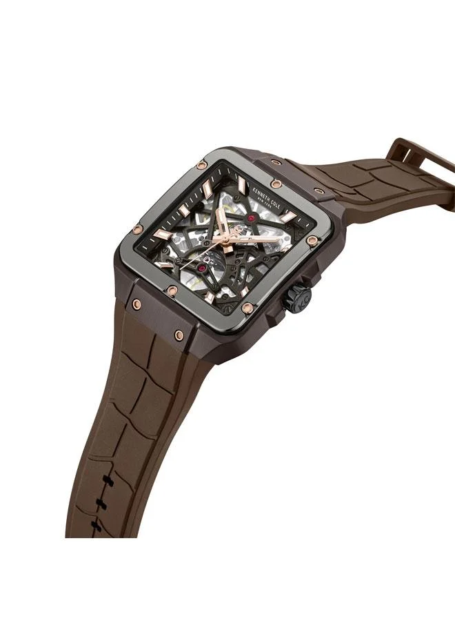 Kenneth Cole New York Gotham Men's 41.5mm Automatic Watch with Brown Dial & Silicone Strap