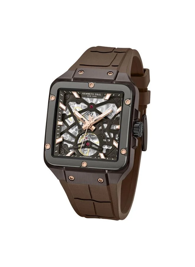 Kenneth Cole New York Gotham Men's 41.5mm Automatic Watch with Brown Dial & Silicone Strap