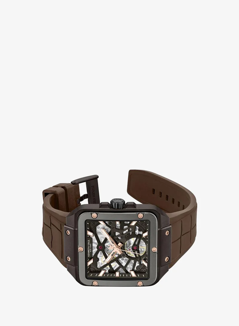 Kenneth Cole New York Gotham Men's 41.5mm Automatic Watch with Brown Dial & Silicone Strap