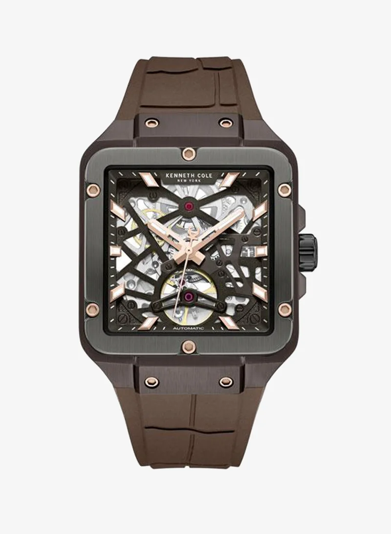 Kenneth Cole New York Gotham Men's 41.5mm Automatic Watch with Brown Dial & Silicone Strap