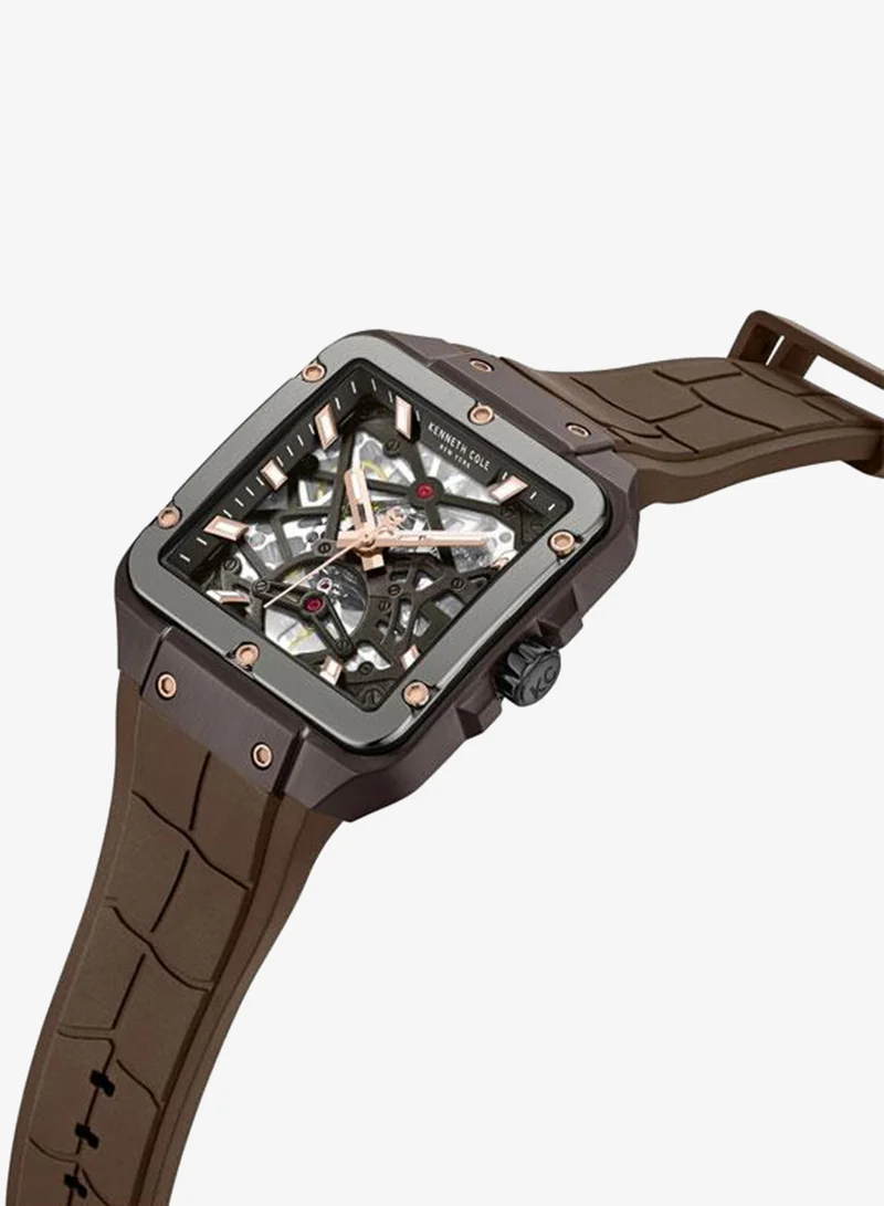 Kenneth Cole New York brown Gotham Men's 41.5mm Automatic Watch with Brown Dial & Silicone Strap for Men | Best Price UAE