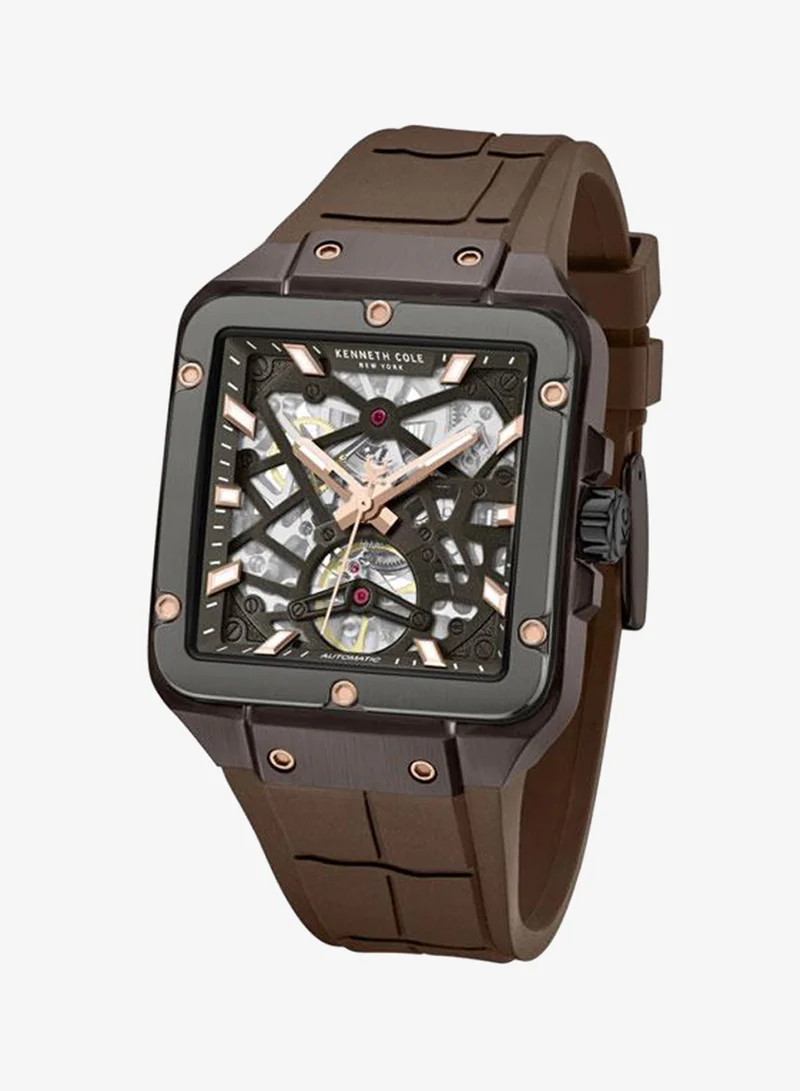 Kenneth Cole New York brown Gotham Men's 41.5mm Automatic Watch with Brown Dial & Silicone Strap for Men | Best Price UAE