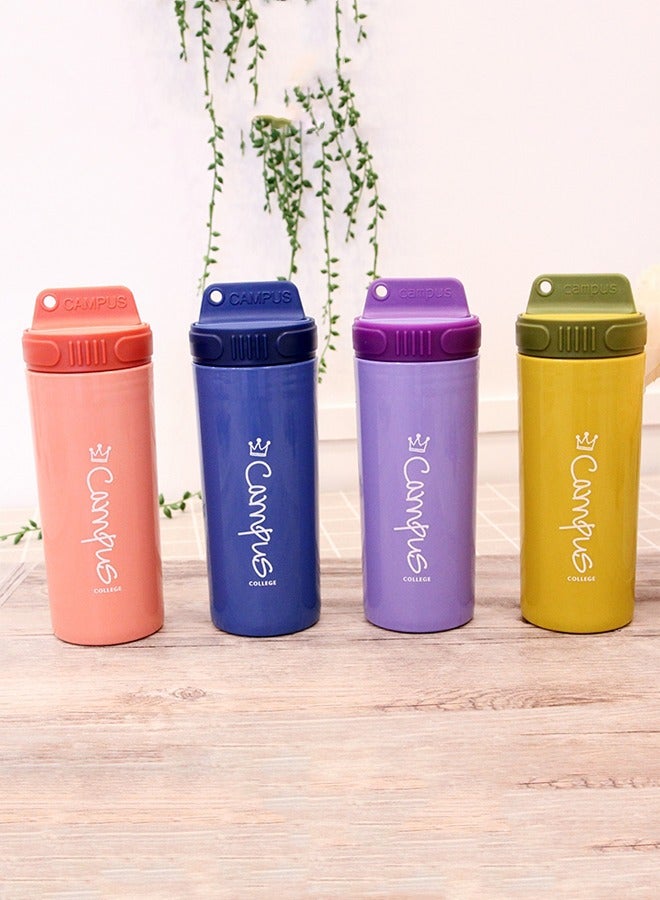 كامبس زجاجة مياه بلاستيكية صديقة للبيئة رباعية القطع كأس شرب وغطاء وجبة خفيفة بلاستيكية متعددة الألوان من زجاجات المياه الرياضية - Image 1