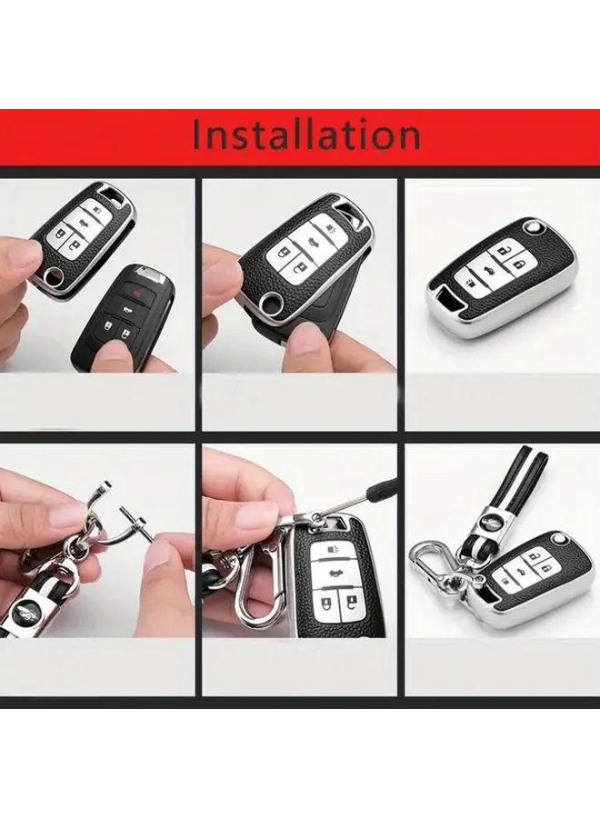 Blue TPU Car Key Case With 3 Buttons and Keychain for Multiple Car Models - Image 4