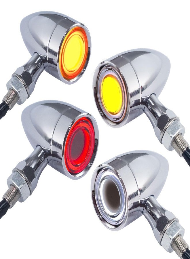FATECIM 4X Motorcycle 40 LED Bullet Tail Lights Turn Signals Running Brake Stop Lights Motorbike Taillights Rear Front Blinkers Indicators for Bobber Harley Honda Yamaha Suzuki Kawasaki Chopper Chrome - Image 1