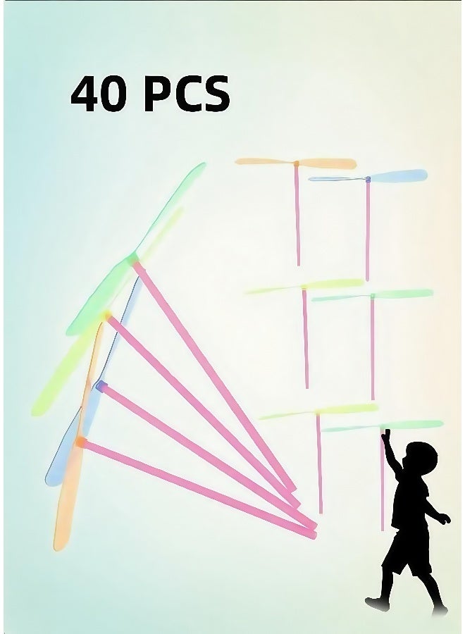 40 Pieces Dragonfly Hand Rub Double Flying Leaves Plastic Dragonfly Toy Helicopter Rotation Propeller Children Outdoor Toy Gift Random Colour - Image 1