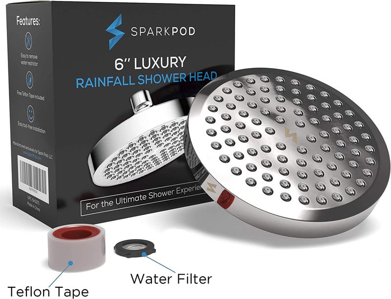 SparkPod Shower Head - High Pressure Rain - Premium Quality Luxury Design - 1-Min Install - Easy Clean Adjustable Replacement for Your Bathroom Shower Heads (Luxury Polished Chrome, 6 Inch Round) - Image 5
