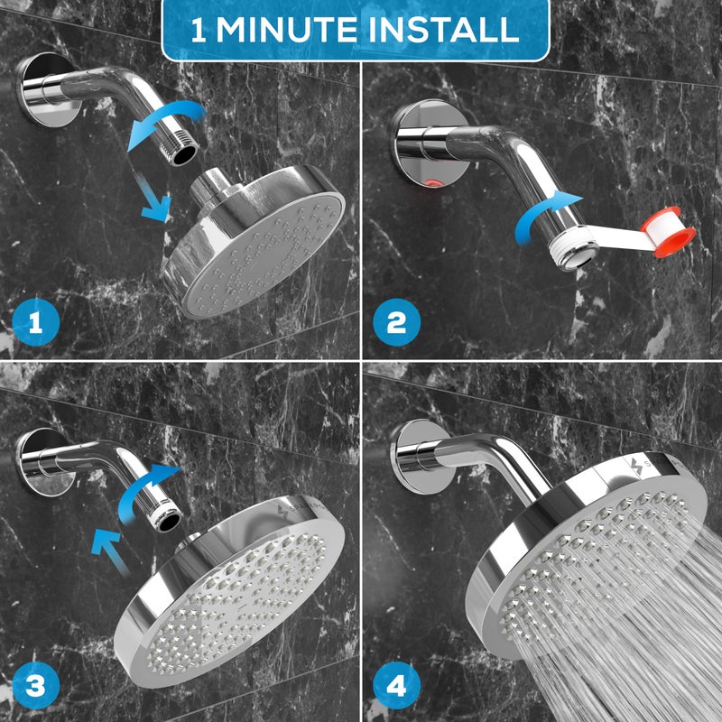 SparkPod Shower Head - High Pressure Rain - Premium Quality Luxury Design - 1-Min Install - Easy Clean Adjustable Replacement for Your Bathroom Shower Heads (Luxury Polished Chrome, 6 Inch Round) - Image 3