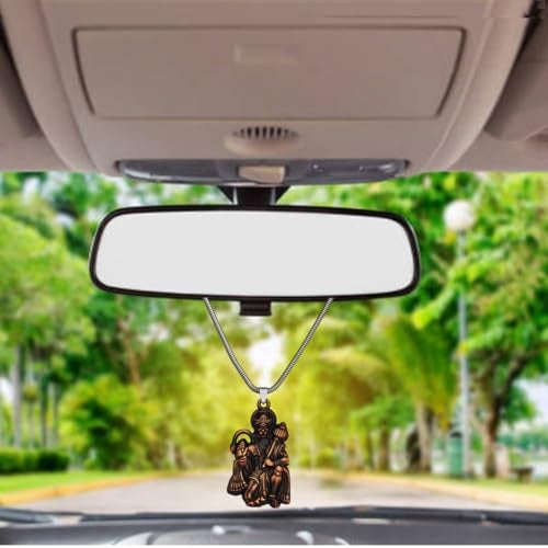 M Men Style Hindu Lord Bajrangbali Hanuman Idol Monkey God of Devotion Copper Zinc and Metal Showpiece Hanging Car Interior Deco Rear - Mirror for Men and Women Car Decor - SPn2022794 - Image 1